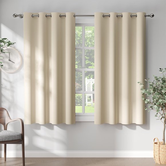 Curtainking Blackout Curtains Pack of 2 Grommet Room Darkening Curtains for Living Room, 50x63 inch, Beige