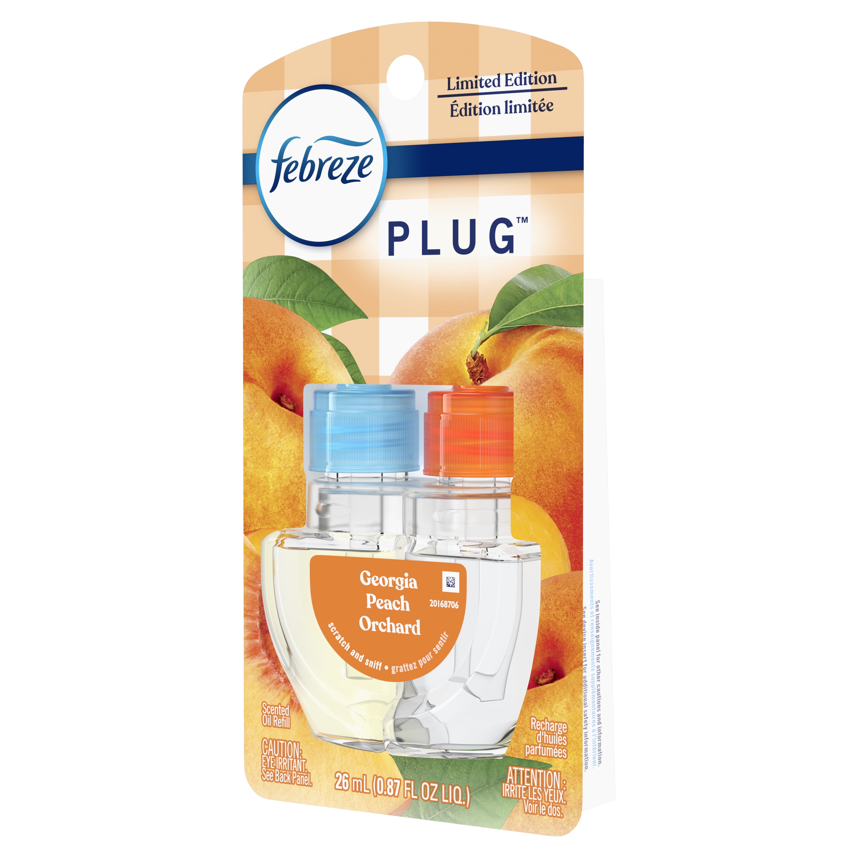(4 pack) Febreze Plug In Air Freshener, Odor-Fighting Scented Oil Refill, Georgia Peach Orchard, 1 Refill
