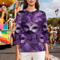 thumbnail image 4 of Xuyuer Mardi Gras Printed Shirt - Ladies' 3/4 Sleeve Crewneck Top for Festival Celebrations, Carnival Themed Parties, Vibrant Holiday Seasonal Fashion & Eye-Catching Parade Ready Apparel, 4 of 9