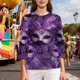 thumbnail image 4 of Xuyuer Mardi Gras Printed Shirt - Ladies' 3/4 Sleeve Crewneck Top for Festival Celebrations, Carnival Themed Parties, Vibrant Holiday Seasonal Fashion & Eye-Catching Parade Ready Apparel, 4 of 9