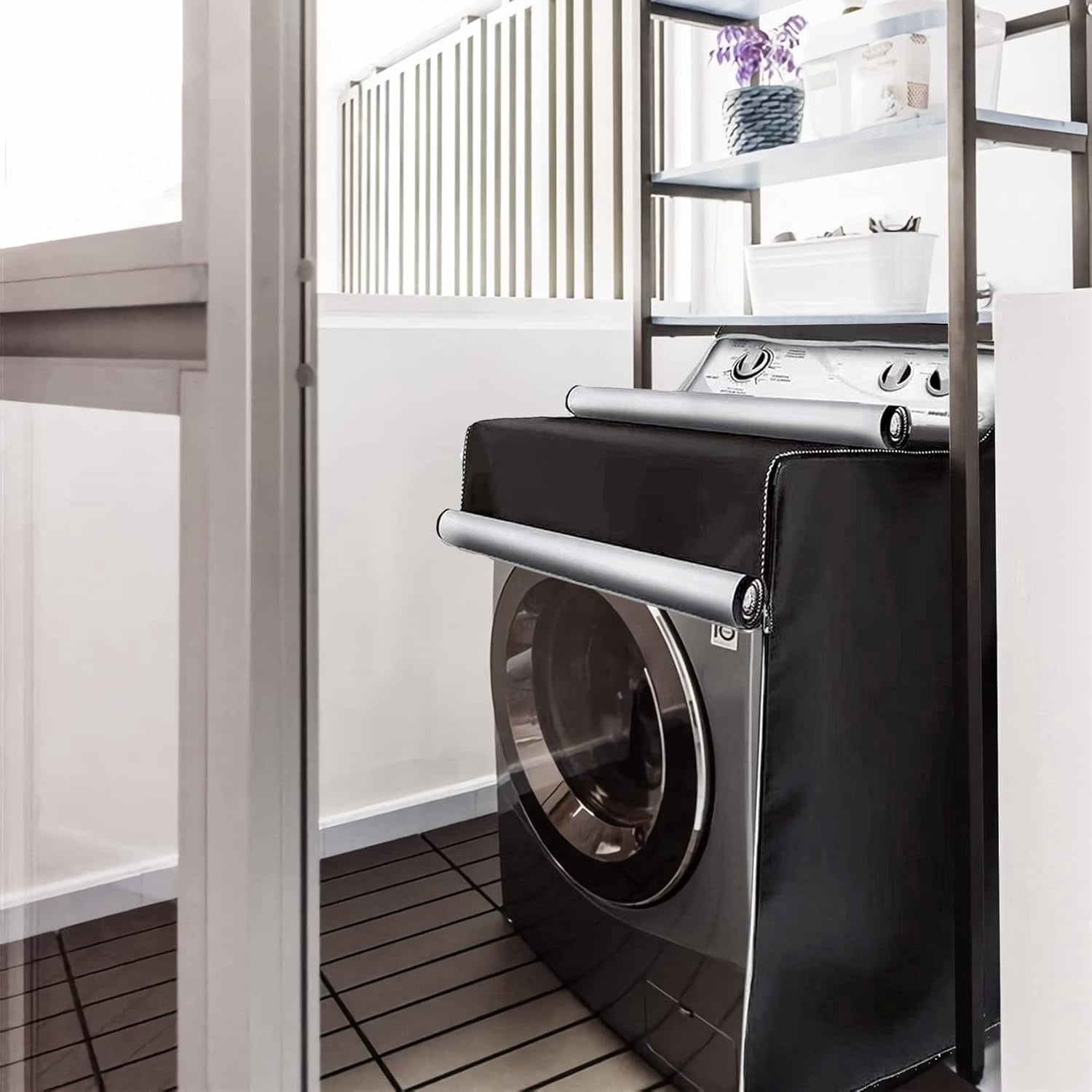 OhhGo 2 Pcs Washing Machine Cover, Waterproof Machine Protection Cover Dust-proof Moderately Sunscreen Washer Dryer Cover Fit for Front Load Washer Dryer, All Weather Protection, Black