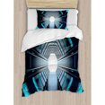 thumbnail image 3 of Outer Space Duvet Cover Set, Tunnel with Neon Passage Mercury Lunar Orbit Inspired Stardust Art, Decorative 3 Piece Bedding Set with 2 Pillow Shams, Queen Size, Blue Dark Blue White, by Ambesonne, 3 of 3