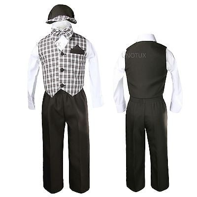 

New Baby Boy Toddler Eton Formal Vest Set Suits Outfits Brown S M L XL 2T 3T 4T