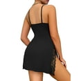 thumbnail image 3 of ValueVibe Lingerie for Women Lace V Neck Spaghetti Straps Babydoll Sleepdress High Slit Chemise Nighty, Black S, 3 of 9