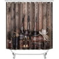 thumbnail image 2 of 4PCS Western Shower Curtain Set, Brown Barn Door Texas Star Rodeo Cowboy Hat Riding Boots Ranch Wild West Country Rustic Farmhouse Bathroom Decor Fabric Shower Curtain Non-slip Bath Mat, 2 of 7