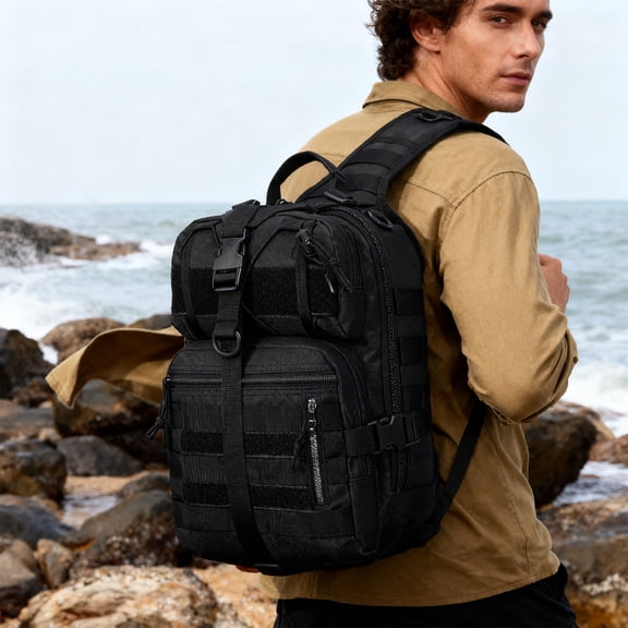 Men's Waterproof Backpack Style Shoulder Crossbody Bag, Multi Functional Large Capacity Adjustable Strap Sling Bag, Durable Fabric Chest Bag for Travel Commute Gym Daily Use,Black