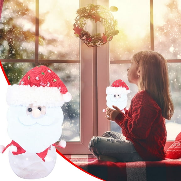 HongHeng 1Pc Christmas Candy Jars, Santa Elk Snowman Ornament Plastic Candy Cookie Jar Containers Candy Storage Dish Home Decor Container Favor Gift Box Bottle for Children
