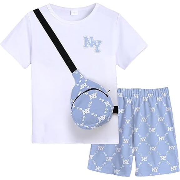 PureChapter Boys' Clothing Set Summer Casual 3-Piece Short Sleeve T-Shirt, Shorts & Crossbody Bag Size 5-14Y