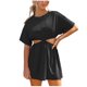 thumbnail image 1 of Moda mujer sexy verano cuello redondo ahueca hacia fuera sólido mini vestido de manga corta Fridja  bnh222, 1 of 9