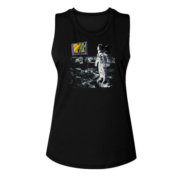 MTV Flag On Moon Black Women's Muscle Tank Top T-Shirt