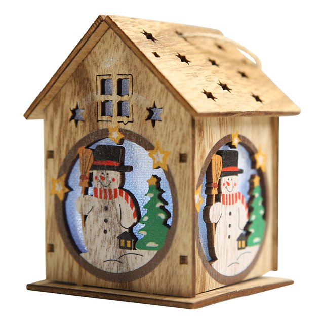 Casa de madera con luz LED, adornos navideños DIY, cabaña luminosa, árbol de Navidad colgante, adornos de Navidad, regalo para niños, Año Nuevo