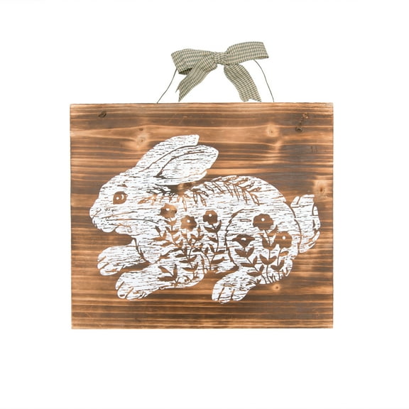 13" x 15" Etched Farmhouse Floral Flowers Easter Rabbit Bunny Wood Hanging Wall Art