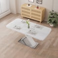 thumbnail image 2 of 47.25''-63'' Extendable Dining Table for 4-6 People, Modern White Glossy Top with Crossed Metal Base & Easy One-Hand Extend Mechanism, Durable MDF & Stainless Steel Construction, 2 of 9