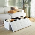 thumbnail image 6 of Camabel Folding Ottoman Storage Bench Cube 43 inch Hold up 700lbs Faux Leather Long Chest with Memory Foam Seat Footrest Padded Upholstered Stool for Bedroom Bed Coffee Table Rectangular White BG470, 6 of 7
