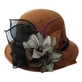 thumbnail image 2 of Helii Women's Cloche Hat Wool Bowler Hat Vintage, Round Top Short Brim Flower Mesh Veil Fascinator Derby Hat, Tea Party Church Ladies Winter Elegant Cap Brown,One Size, 2 of 5