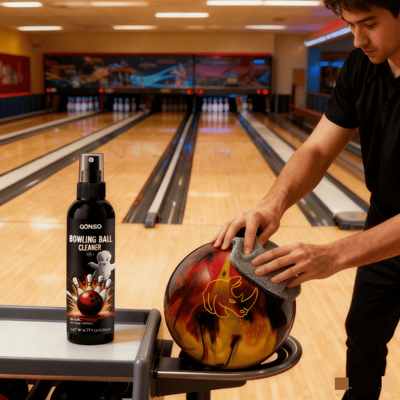 QONS Bowling Ball Cleaner Spray - 1 Pack Bowling Cleaner Set with Cleaning Towel, Portable Bowling Accessories Kit - Removes Oil, Stains - Enhances Grip for Bowling Ball
