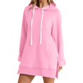 thumbnail image 1 of Vestido vintage de manga larga con estampado navideño para mujer - Sudadera con capucha midi informal con bolsillos - Poliéster - S-XXL, 1 of 7