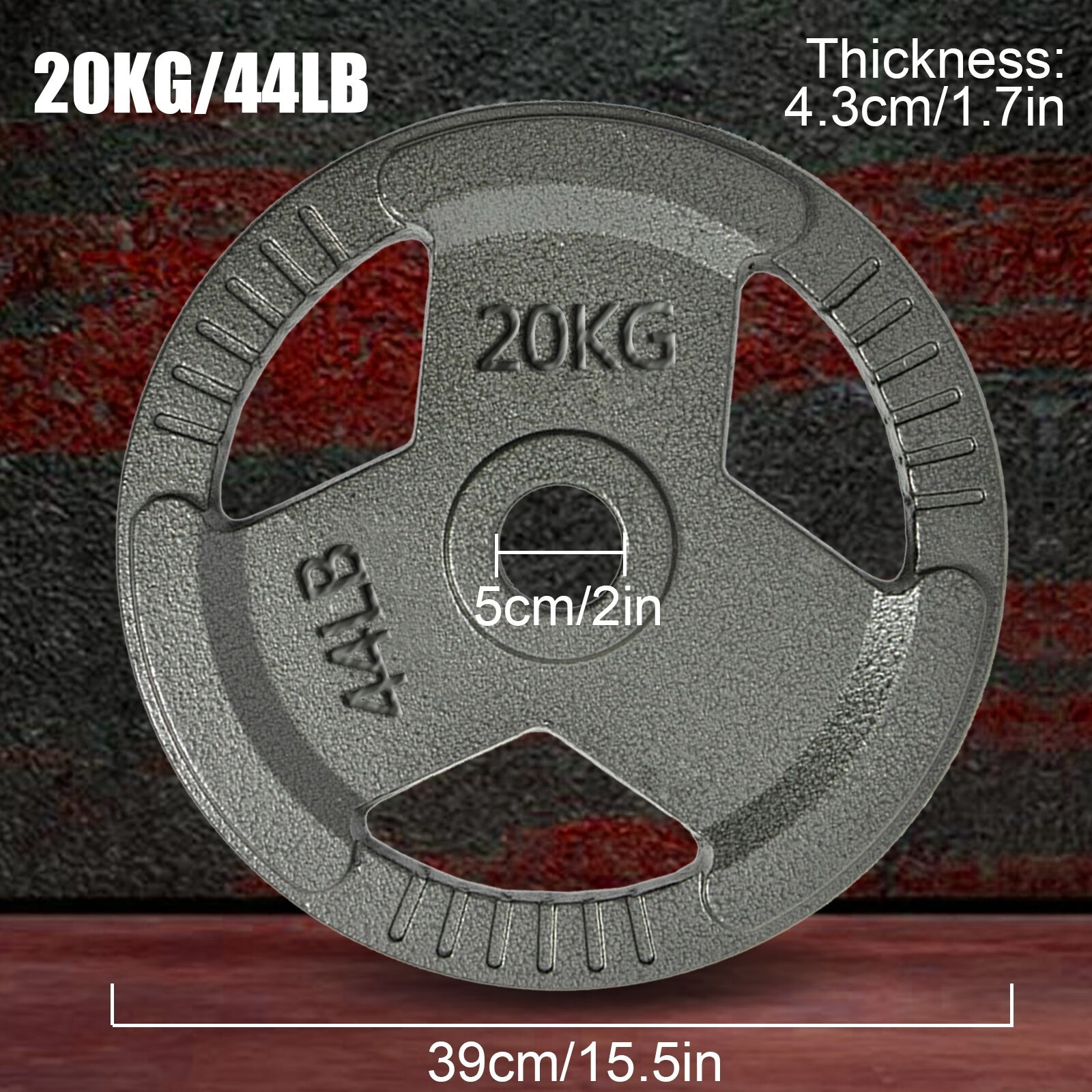 Single 20KG/44LB Plates 2Inch Weight Plate Various Sizes Barbell Alloy