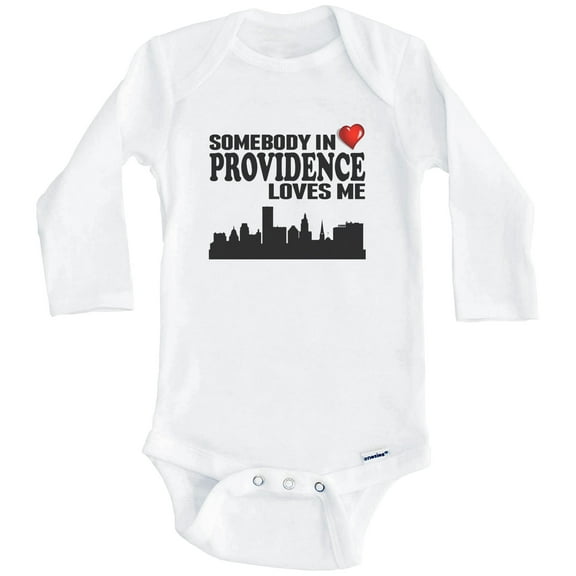 Somebody In Providence Loves Me One Piece Baby Bodysuit (Long Sleeve), 0-3 Months White