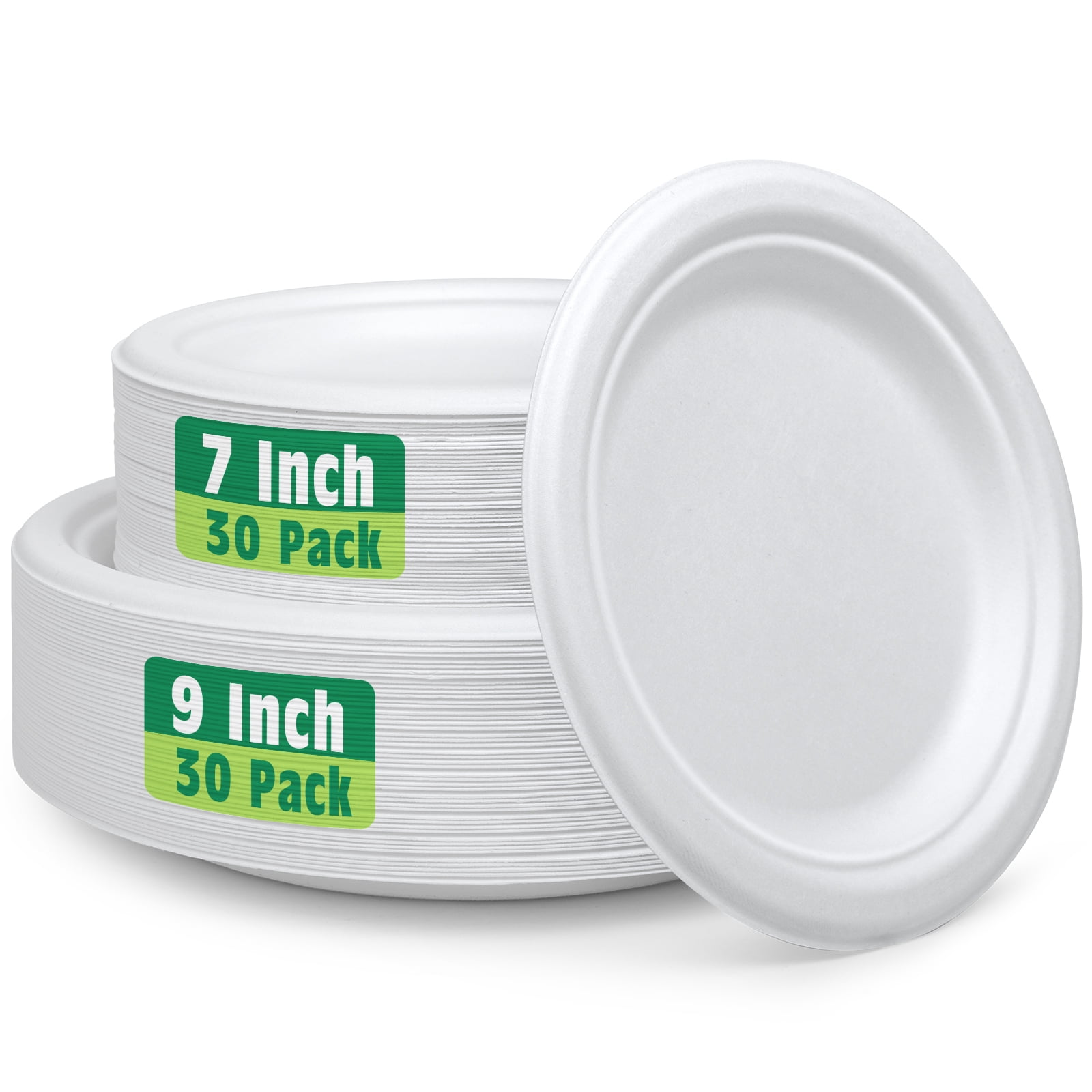 60 Piece 7 inch 9 inch Disposable White Biodegradable Plates