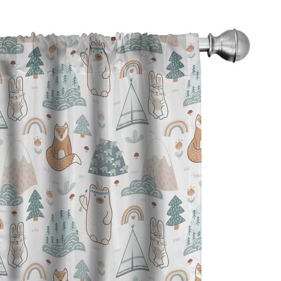 Ambesonne Forest Curtains, Animals Tent Tree Flower Art, Pair of 28"x63", Tan Pale Blue Grey