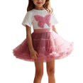 thumbnail image 3 of Girls 3D Butterfly T-Shirt and Tutu Skirt Set, European Style Two-Piece Princess Dress with Puffy Skirt, Cute Toddler Birthday Party Outfit, Round Neck Short Sleeve Top Pink 100, 3 of 5