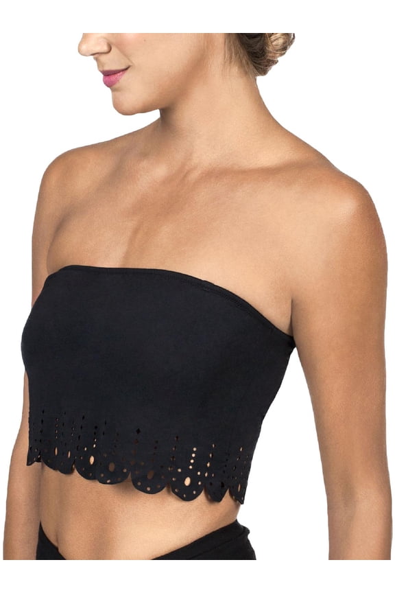 Womens Strapless Laser Cut Bandeau Bra Black S