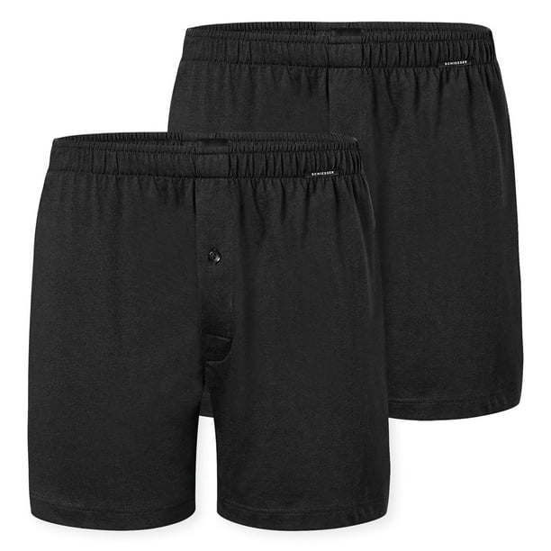 SCHIESSER Bóxers de punto para hombre, pack de 2 - Pack de 2 bóxers, algodón, liso Negro M (Medium)