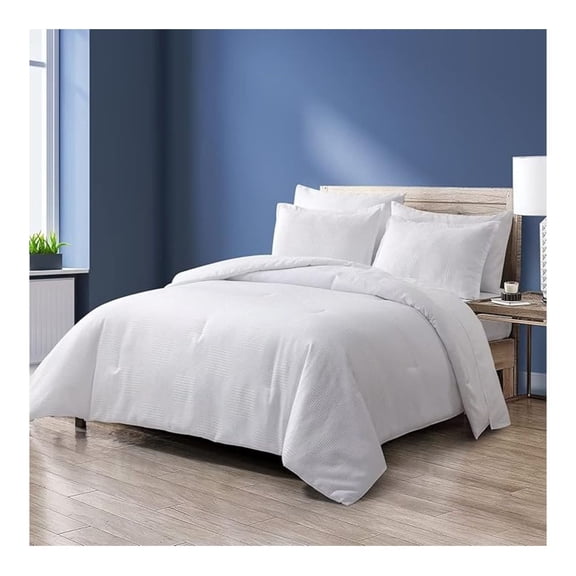 2 Piece Twin Comforter Bedding Set- All Season Bedding Comforter Set, Ultra Soft Polyester Bedding Comforters-Grid Waffle, White
