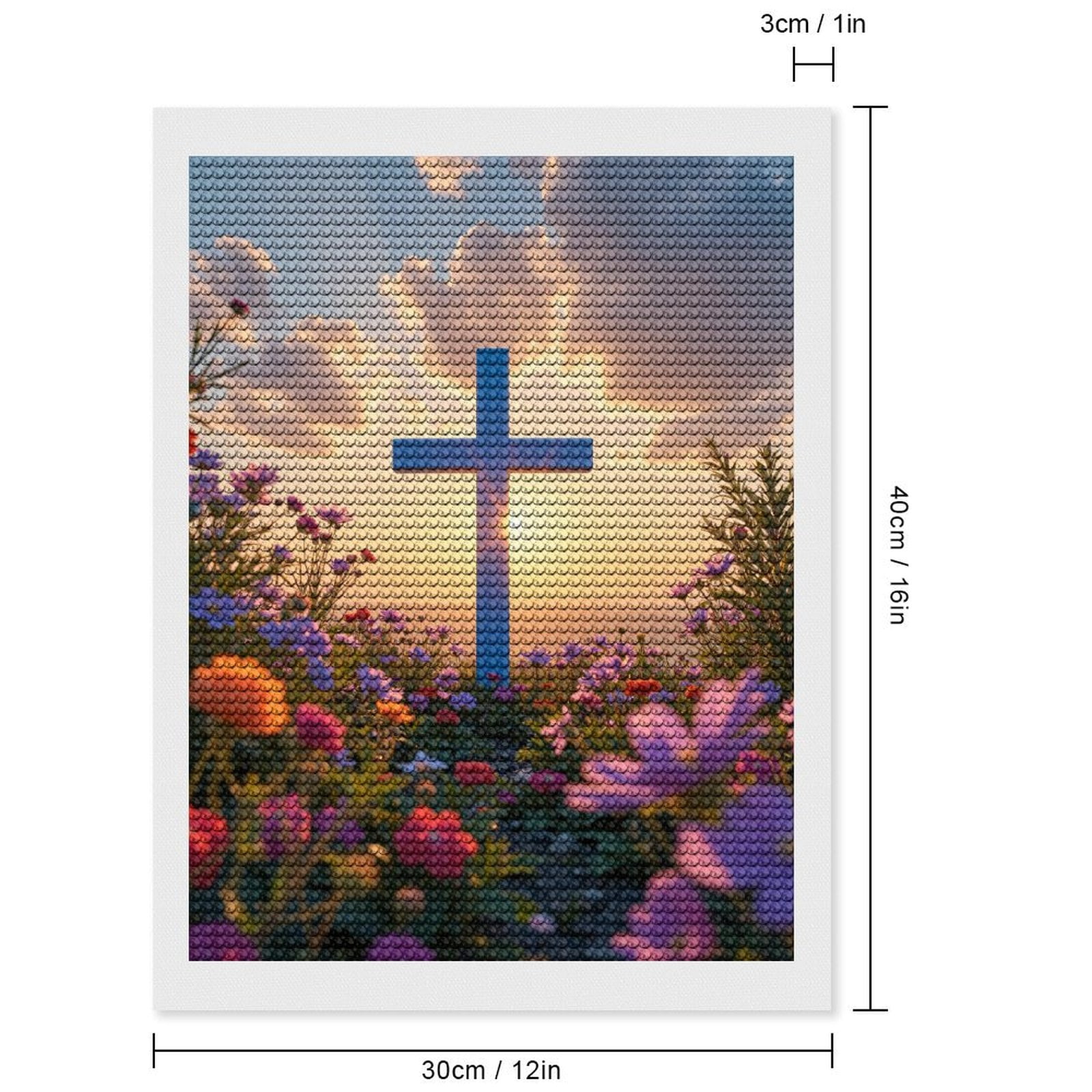 Diamond Art Kits for Adults - Sunset Flower Cross Landscape 5d Diamond Painting for Adults, Diamond Art for Adults Beginners, Frameless Diamond Painting Kits for Adults for Home Wall Decor