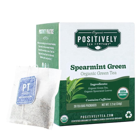 Positively Tea's Organic Spearmint Green, Green Tea Bags, 120 CT Tea Bags 6 Boxes