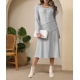 thumbnail image 2 of Gleelaud Women Long Sleeve Button V Neck Ribbed Knit Elegant Loose Fit Fall Midi Dress Trendy Dresses Gray, 2 of 6