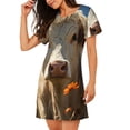 thumbnail image 2 of Xecao Daisy Meadow Cow for Women's Loose Nightgown Sleepwear Short Sleeves Shirt Casual Print Sleepdress, 2 of 6