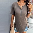 thumbnail image 5 of YHAJDS Basic Tees Spring Tunic Blouse V Neck Zipper Front Solid Color Casual Short Sleeve, 5 of 5