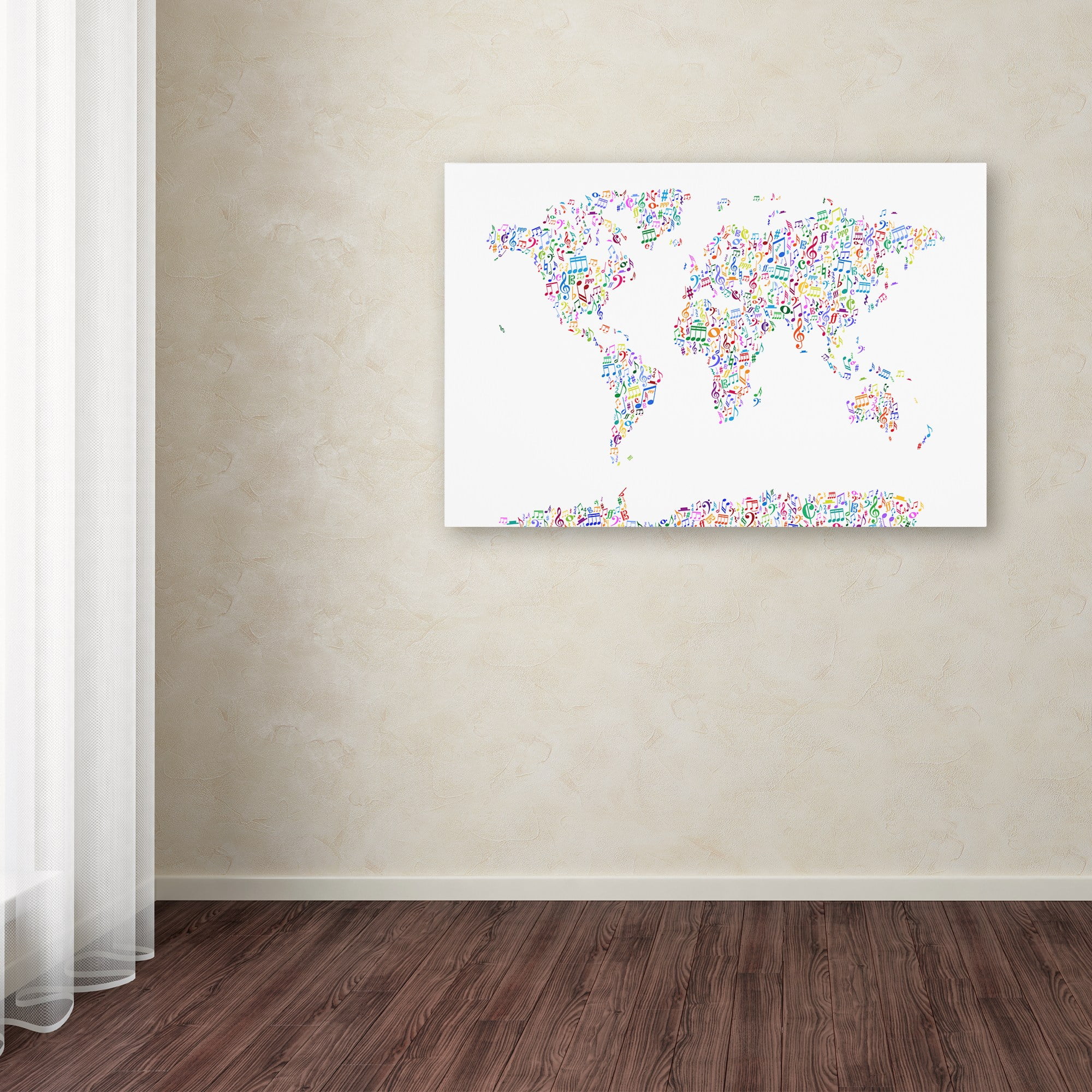 Trademark Fine Art "Music Notes Map of the World" Canvas Art by Michael Tompsett
