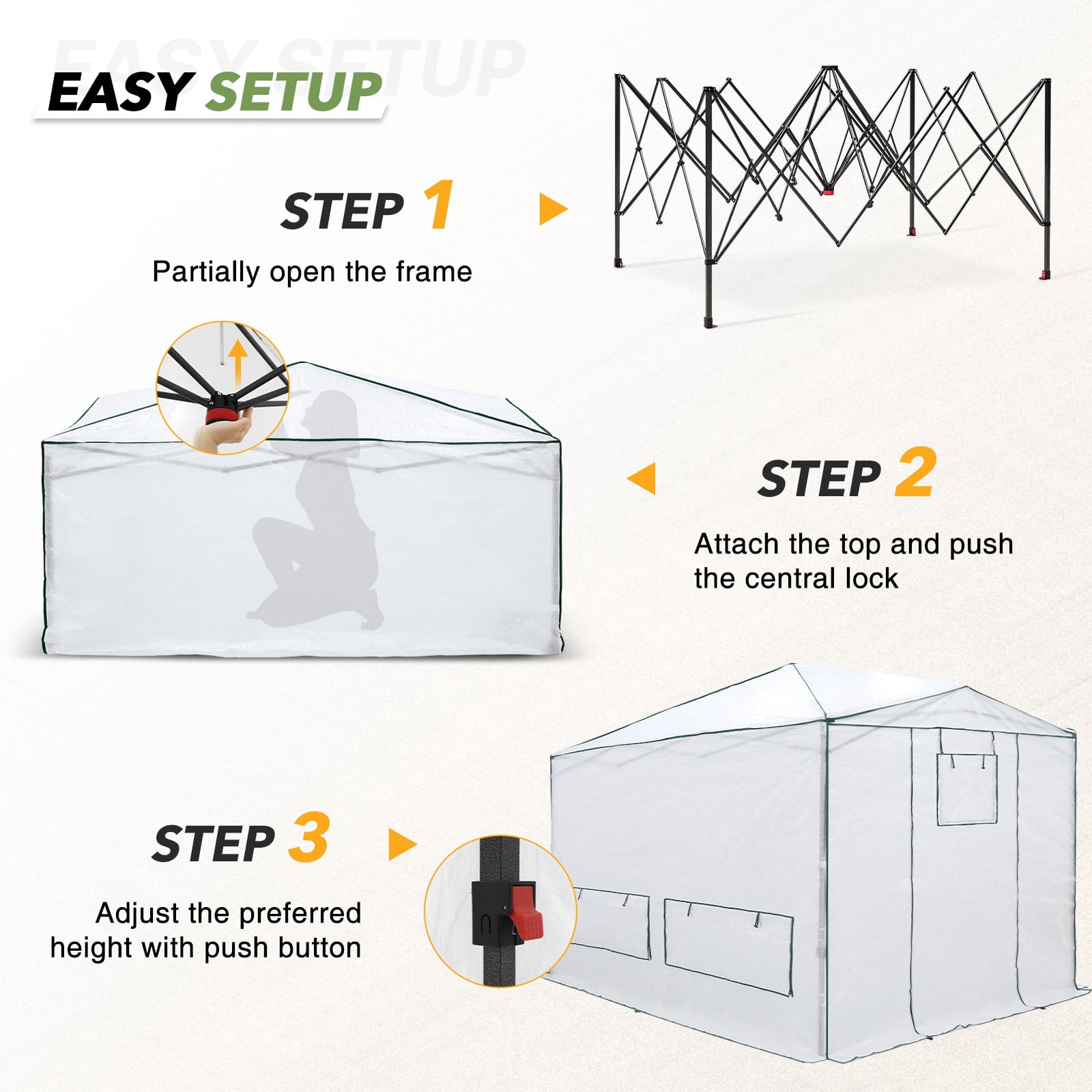 EAGLE PEAK 12x8 Portable Walk-in Greenhouse with Support Pole, Pop-up Outdoor Plant Gardening Green House, Woven White