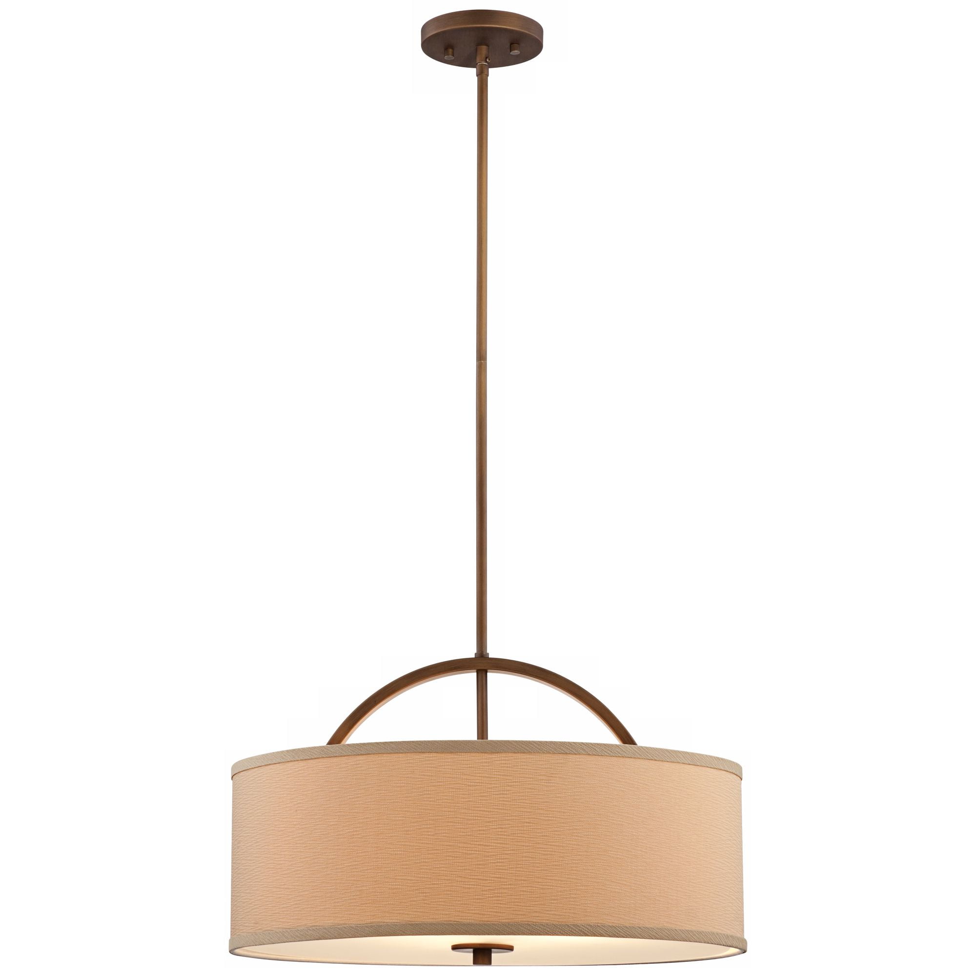 Possini Euro Design Brushed Bronze Drum Pendant Chandelier 20" Wide Modern Sand Stone Linen Shade Fixture for Dining Room House