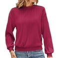 thumbnail image 2 of Bovemsi 2025 Spring New Women's Falling Shoulder Long Sleeve Texture T Shirt Round Neck Knitted Solid Color Loose Casual T Shirt, Red Summer Women's Long Sleeve T-Shirts, M, 2 of 9
