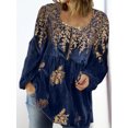 thumbnail image 2 of Blusa de mujer con estampado de hojas vintage, cuello redondo, manga larga, puños elásticos, ropa de calle de otoño, camiseta holgada de terciopelo, jersey, ropa de mujer, 2 of 4