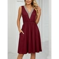 thumbnail image 3 of LAVA Women's V-Neck Midi Summer Dresses Bohemian Sleeveless Lace Stitch Dress (Red, L), 3 of 9