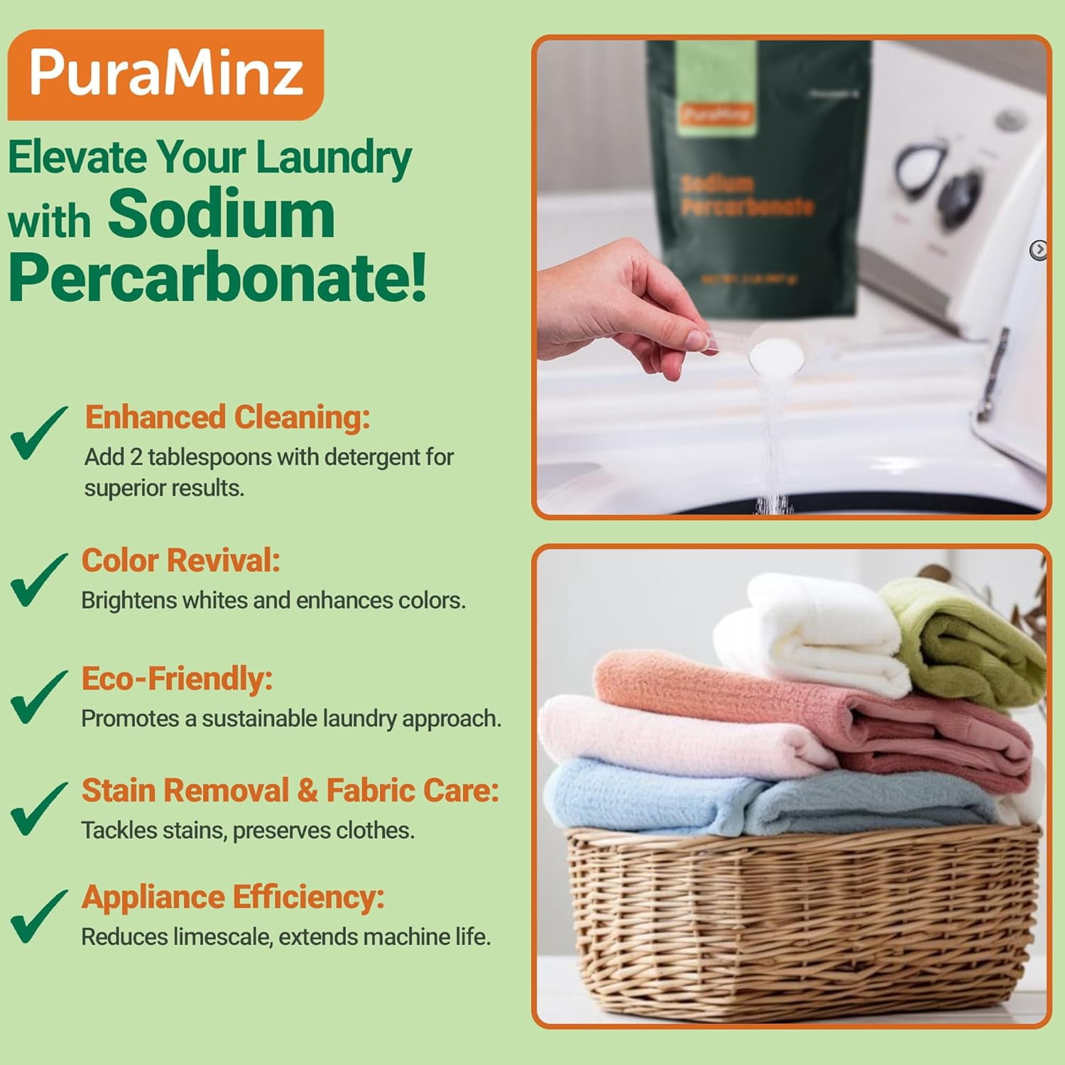 Sodium Percarbonate - 2 Pounds - Pure Oxygen Bleach Powder. Color Safe Stain & Grime Remover, Multi-Use Cleaner for Home & Laundry - Packed in Durable Resealable Packaging