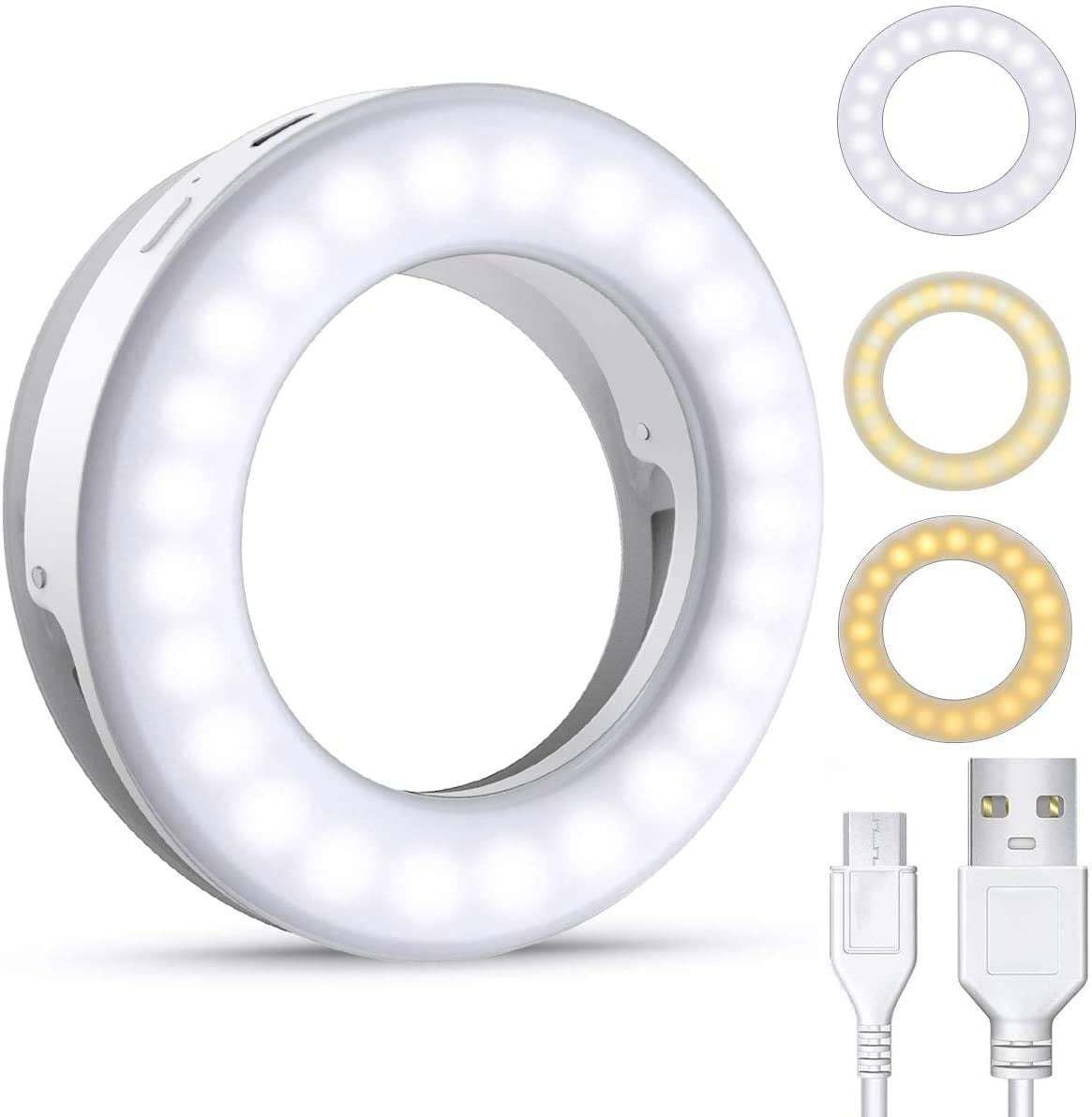 (Upgraded Version) Selfie Ring Light, 3 Lighting Modes Rechargeable Clip on Selfie Fill Light