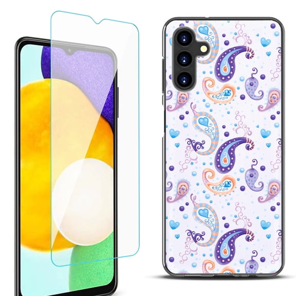 Slim-Fit Protective Fashion Phone Case (Black) for Samsung Galaxy A13 5G, with Tempered Glass Screen Protector, by OneToughShield ® - Paisley Purple