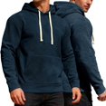 thumbnail image 4 of Men's Fleece Casual Hoodies Drawstring Plain Pullover with Pocket Long Sleeve Hooded Warm Winter Sweatshirts (XL, Navy), 4 of 5