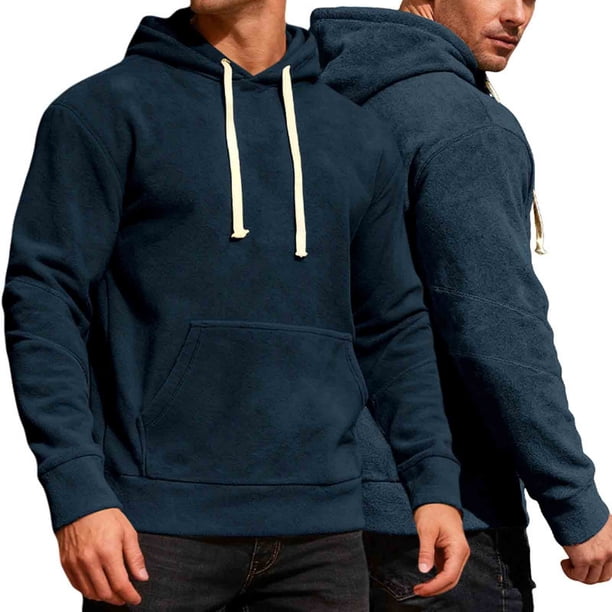 pstuiky camisas de hombre de manga larga, Sudadera con capucha de manga larga para hombre, informal, holgada, de color liso, para deportes al aire libre, con bolsillo y cordón camisetas de hombre m