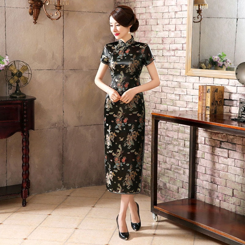 Summer Fashion Embroidered Butterfly Lace Short Sleeve Cheongsam Long Side Slit Dress White