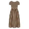 thumbnail image 3 of PINQI 2-12 Years Kids Girls Short Sleeve Stripe Print Dress Summer Casual Loose Dresses Cute Holiday Long Maxi Dress with Pockets (B-Coffee,9-10 Years), 3 of 3