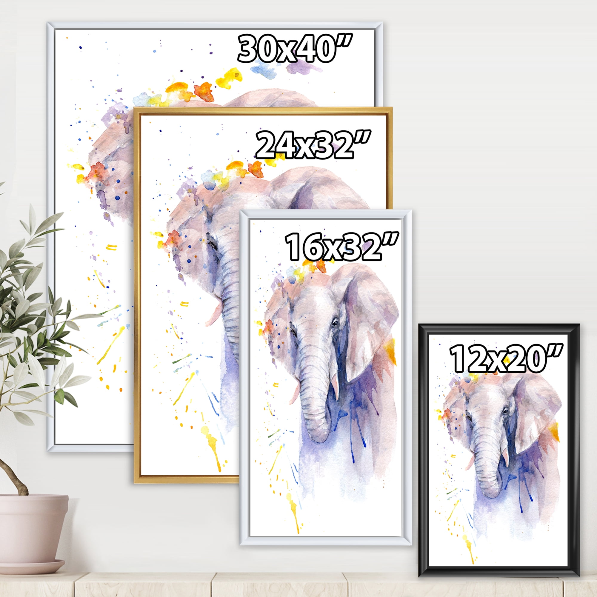 Designart 'Portrait of An Elephant Yellow and Blue Strokes' Farmhouse Framed Canvas Wall Art Print