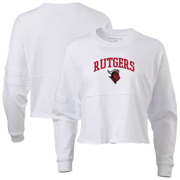 Women's White Rutgers Scarlet Knights Oversized Cropped Retro Long Sleeve T-Shirt