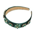 thumbnail image 7 of Unique Bargains Bling Vintage Flowers Rhinestone Green Satin Wide Edge Headband for Women, 5.12"x1.18", 1Pcs, 7 of 7